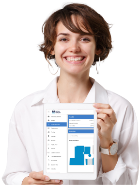 A woman using Retail Report on a tablet.