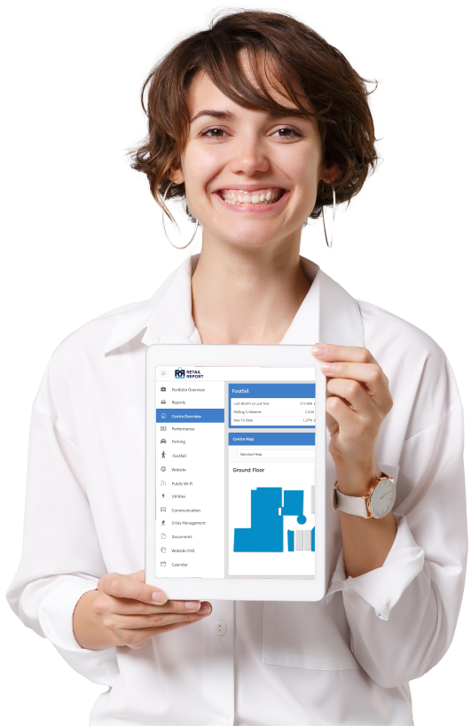 A woman using Retail Report on a tablet.